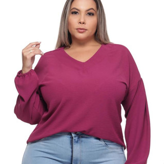 BLUSA PLUS ZISE DECOTE EM V MANGA LONGA