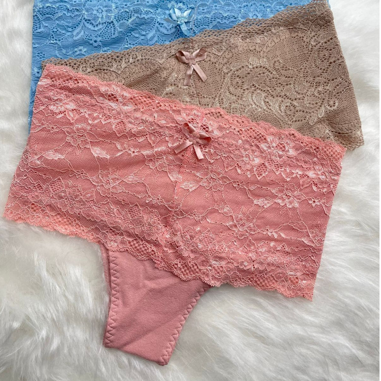Calcinha Cós Alto Cinta Em Cotton Com Renda Moda Íntima Feminina Conforto Lingerie Estilo Moda