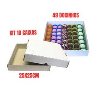 Caixa Quadrada Para Doces E Salgados Embalagem De Papelão 25x25x5cm - Kits com 10 unidades (10 tampas e 10 fundos)