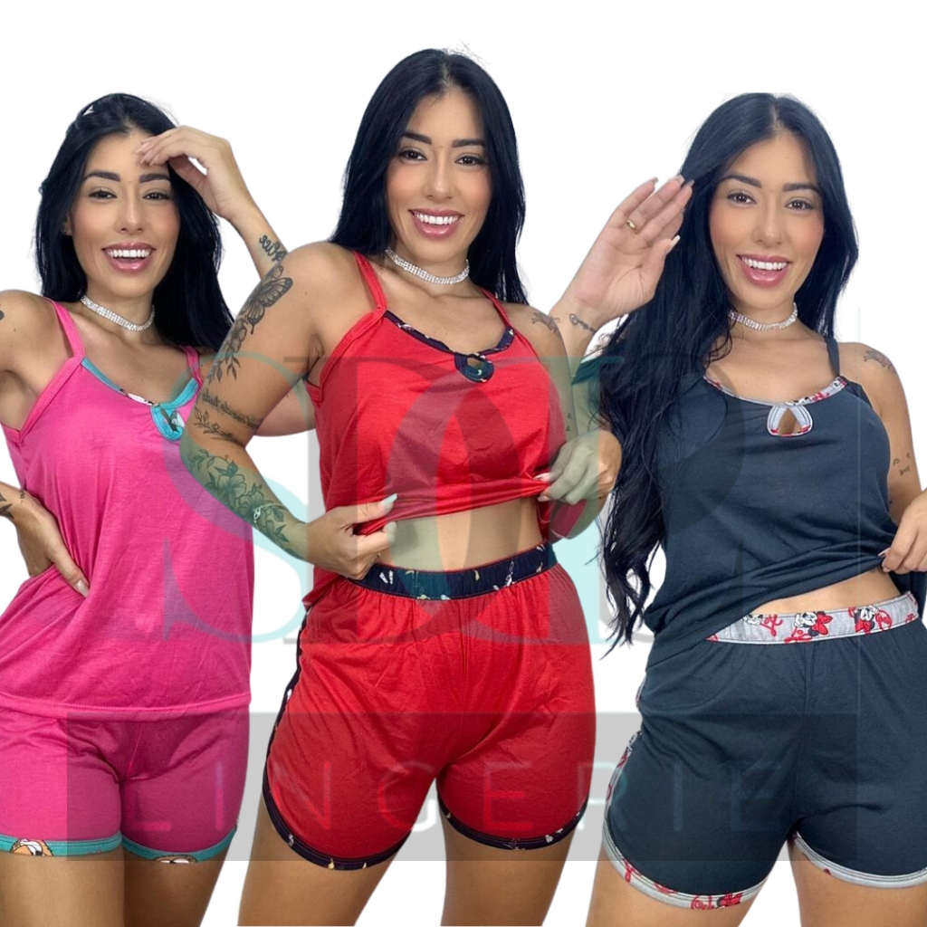 kit 03 Short Doll Adulto Pijama Feminino Personagem 3 em Oferta na Shopee