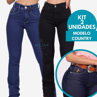 KIT 2 Calças Country Cintura Alta Feminina Empina Bumbum Calca Rodeio com Lycra Elastano Cós Alto
