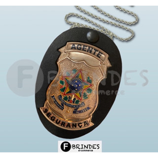 Distintivo comprido em couro Agente Segurança (Detalhe preto)