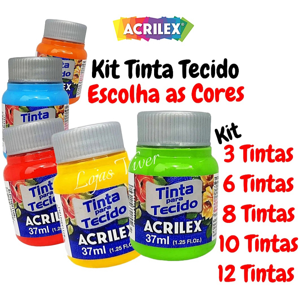 Kit Tinta para Tecido 37ml - Acrilex PEDIR AS CORES NO CHAT em Oferta na Shopee