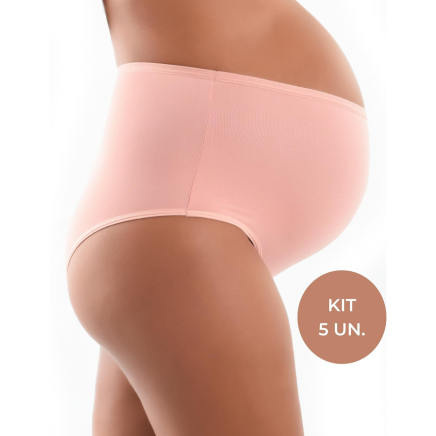 Kit C/ 5 Calcinha Gestante e Pós-Parto Cintura Alta Microfibra Premium