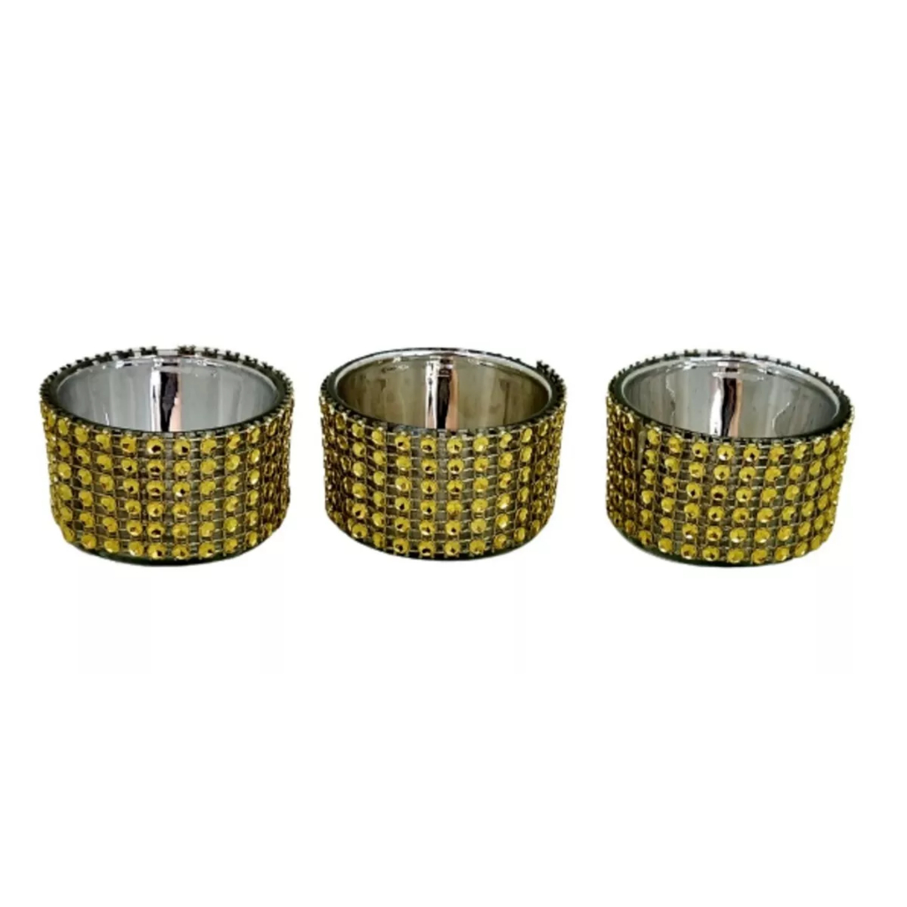Conjunto Com 3 Porta Velas/ Castiçal De Vidro/ Dourado/ Rosé Gold/ Prata