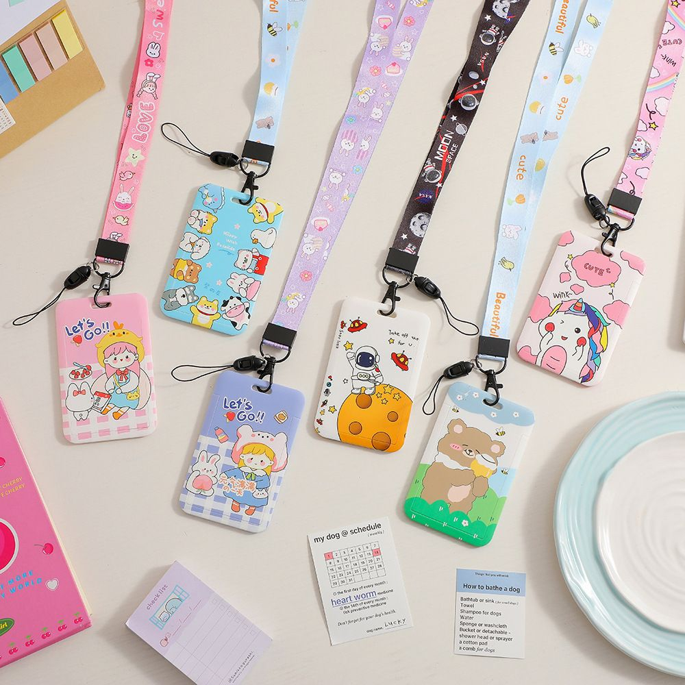 Kit Porta Cartão Crachá Passes de Ônibus Fofo kawaii de Plástico com Cordão Longo em Oferta na Shopee