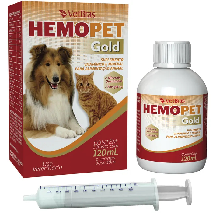Hemopet Gold Oral 120ml Vetbras Suplemento Vitamínico para Cães e Gatos
