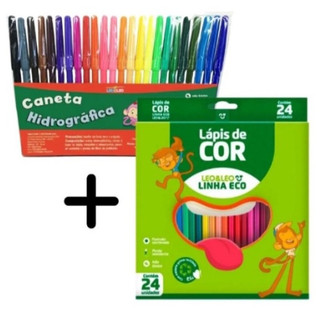 kit Lápis de Cor 24 cores + Canetinha - Caneta Hidrográfica 24 cores Simples Leo e Leo -L…
