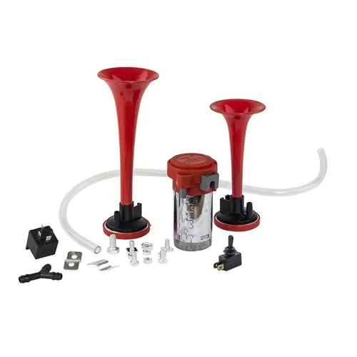 Buzina 2 Cornetas Vermelha 24v Universal Compressor + Kit VT041