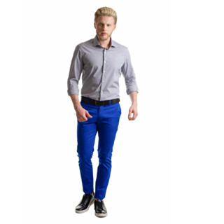 Calça Social Azul Royal Masculina Oxford Com Bolsos