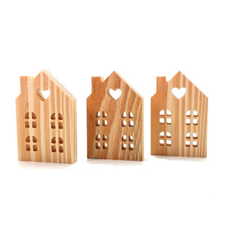Casinha Decorativa de Madeira  Pinus De Mesa Decoração Casa Kit 3 Peças Artesanato Rustico