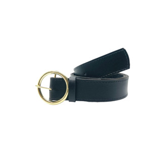 Cinto Feminino Preto Largo Fivela Redonda Dourada - Lia
