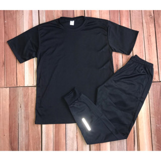 Conjunto Calça Jogger Dry Fit Corta Vento Preta + Camisa Preta Básica Masculina - Ideal Para Prática Esportiva