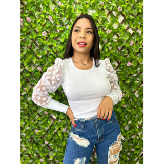 Blusa Canelada Feminina Manga Longa Tule - Princesa Bufante.