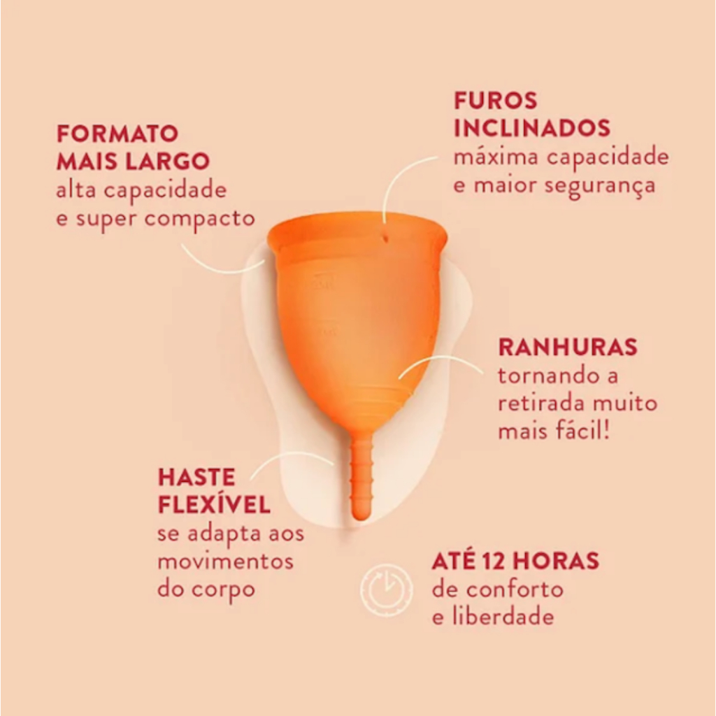 Coletor Menstrual Korui e Bela Gil de Silicone Medicinal e Hipoalergênico, produzido no Brasil - diversas cores e tamanhos