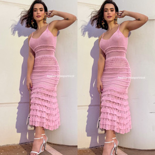 Vestido Babado Tricot vestido Midi Vestido Tricô com forro Vestido Elegante 100