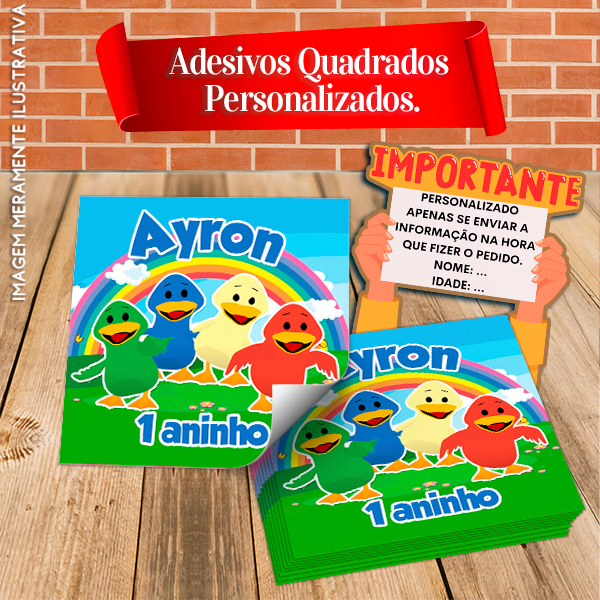 Adesivos Quadrados Personalizados Patinhos Coloridos