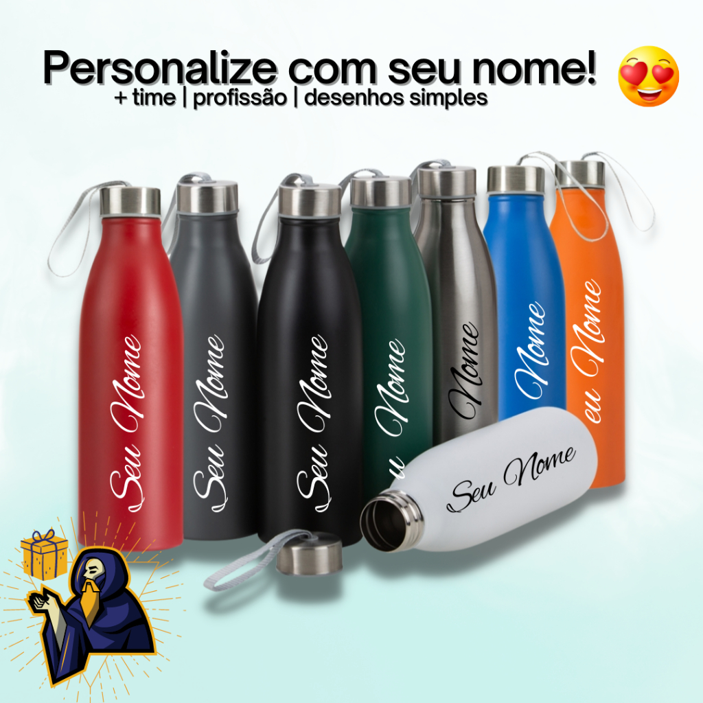 Garrafa Inox 750ML Personalizada c/NOME ou LOGOTIPO em Oferta na Shopee