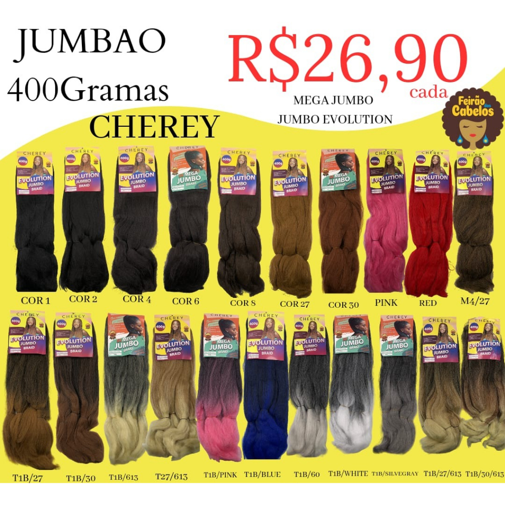 CABELO SUPER JUMBÃO JUMBO CHEREY 400G em Oferta na Shopee