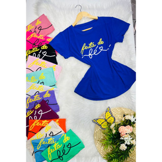 Blusa t shirt feita de fé baby look confortável viscolycra