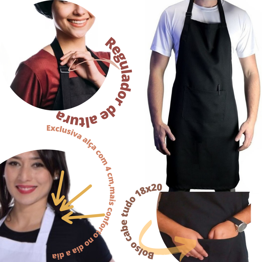 10 Avental com bolso e regulagem em tecido Oxford Duo oferta 11.11 blak friday