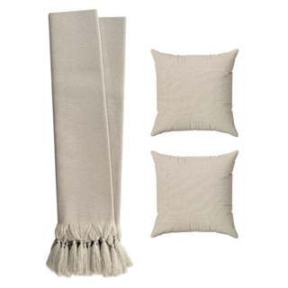 Kit Manta Para Sofá Bege Cru C/ Franjas + 2 Capas De Almofadas Luxo em Oferta na Shopee