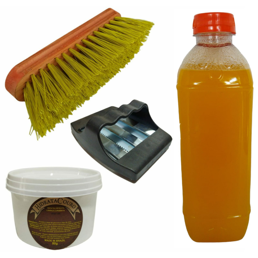 Óleo De Mocotó + Escovão Para Cavalo + Hidratante De Couros + Raspadeira