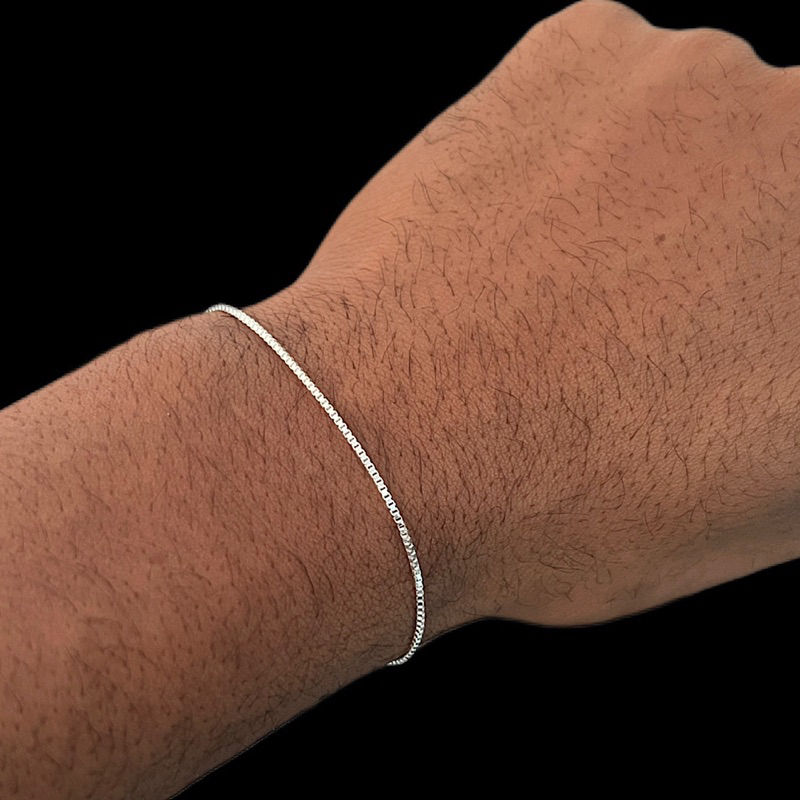 Pulseira Prata Masculina Fininha 1mm Veneziana 18Cm Banhado a Prata 925