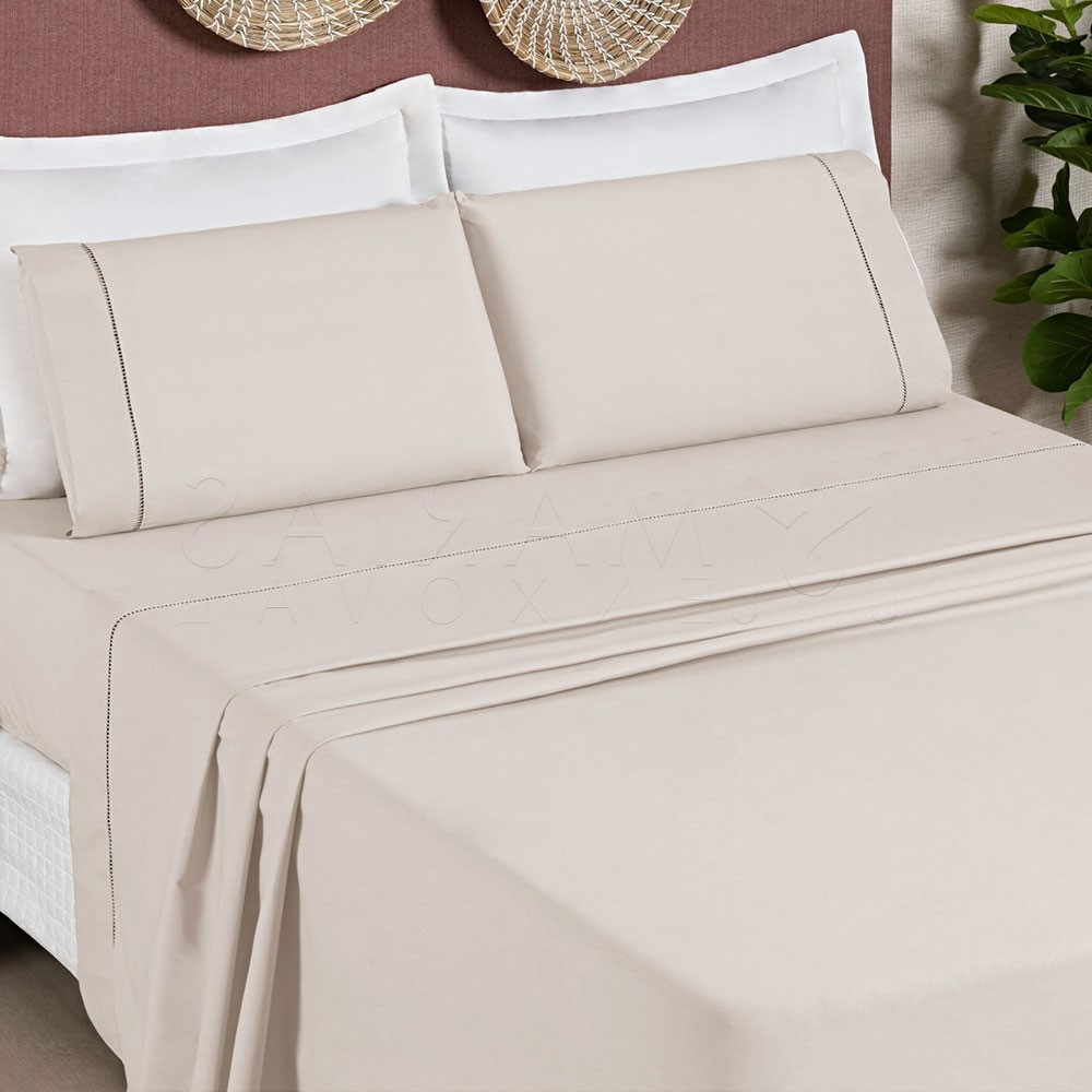 Jogo de Lençol Ponto Palito 400 Fios - Solteiro 02 Peças roupa de cama