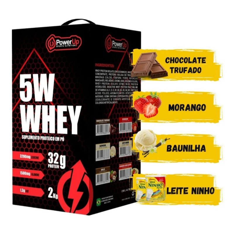 Suplemento Whey Protein 5W Power UP 2kg Proteína (Concentrada, Isolada e Hidrolisada)