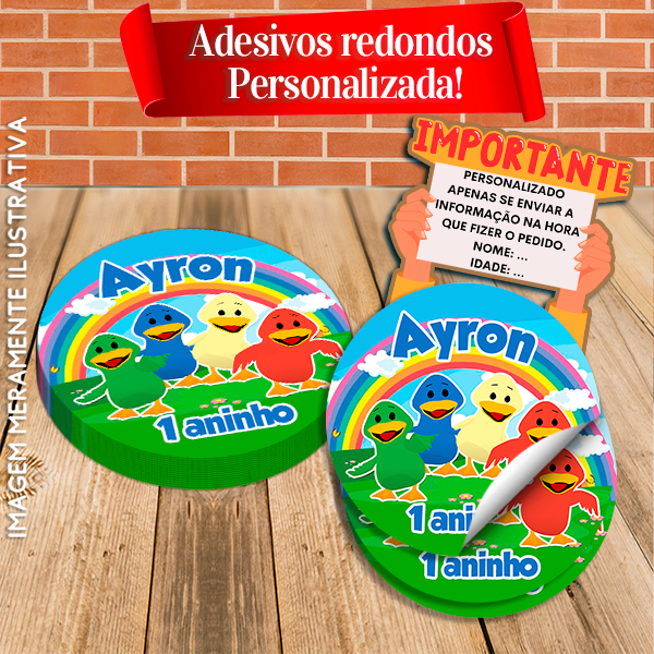 Adesivos Redondos Personalizados Patinhos Coloridos