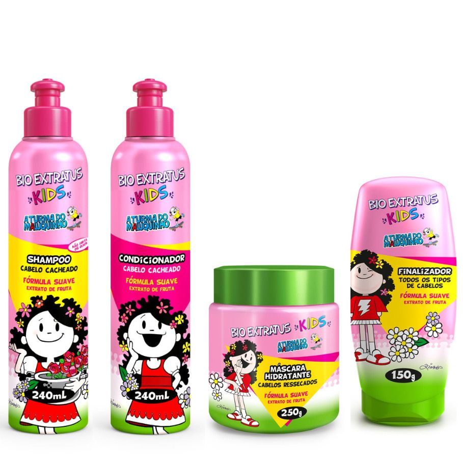 Kit Kids Cabelo Cacheado Bio Extratus  Para Criança - Shampoo, Condicionador, Máscara Hidrante e Finalizador