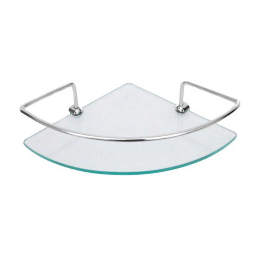 Porta Shampoo Canto Suporte Prateleira Vidro Transparente Com Haste Cromada Banheiro Organizador Box