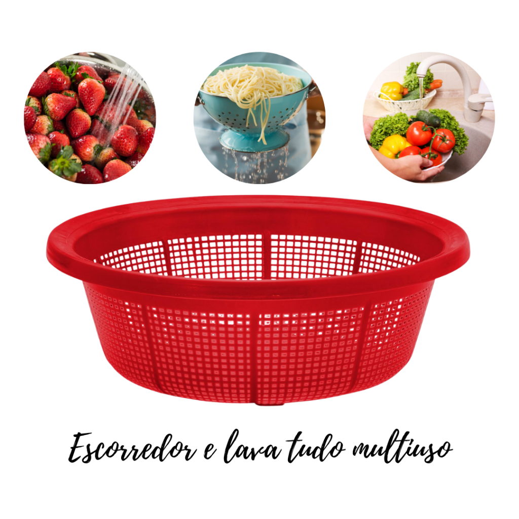 Lava Tudo Multiuso Plástico Resistente Escorredor Para Folhas Macarrão Massas Frutas Verduras Feijão