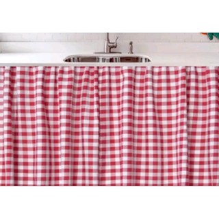 Cortina de pia de cozinha xadrez vermelho 1,40x0,80 1 parte- simples