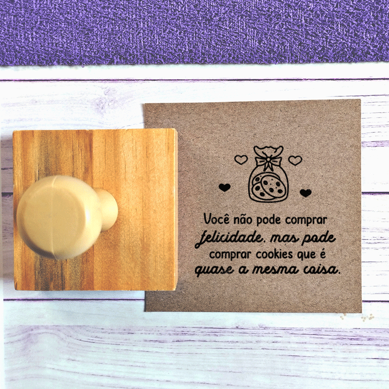 Carimbo de Madeira 6x6 cm - Frase - Confeitaria - Brigadeiro - Cookie