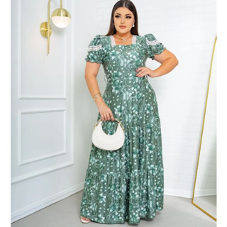 Vestido Rute Estampado Longo Manga curta com Cinto Moda Feminina Evangélica Congresso