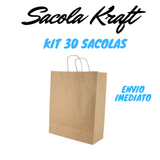Sacola de Papel Kraft Pardo Natural PP P M G GG XG - 30 UNIDADES em Oferta na Shopee