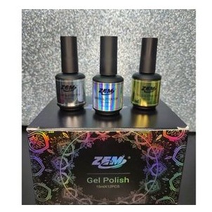 Kit Top Coat Glitter Laser/Gold/Silver Brilho Brilhante Com 15 ml ZEM