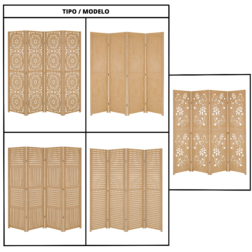4 Biombo Sanfonado Repartido Folha Madeira Mdf Painel Separador Divisor De Ambiente Divisória Vazado Variado Escolher em Oferta na Shopee