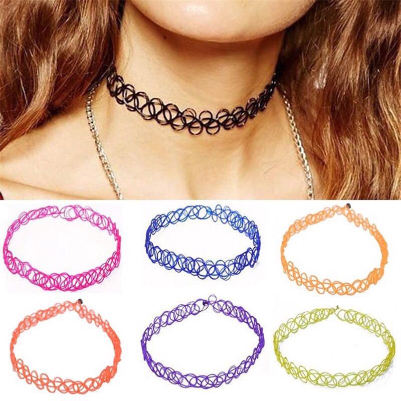 Kit 3/6 /12unidade Gargantilha Colar Moda feminino Choker Tattoo preto e colorido . em Oferta na Shopee