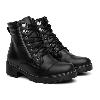 Bota Feminina Coturno Tratorado Blogueira Cano Curto Com Ziper Confortável