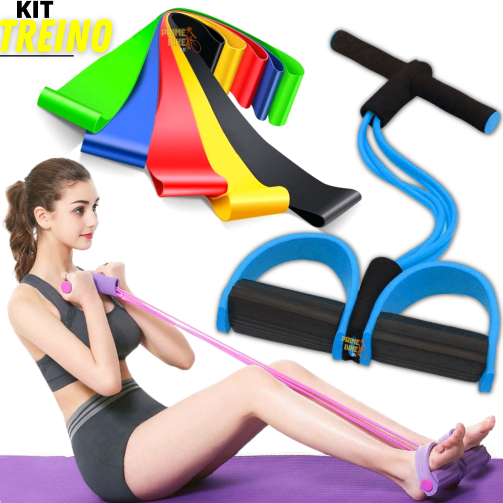 Kit 5 Elástico de Treino Mini Band + Elástico Extensor Tube Fit Exercício Treino em Casa Funcional Fisioterapia