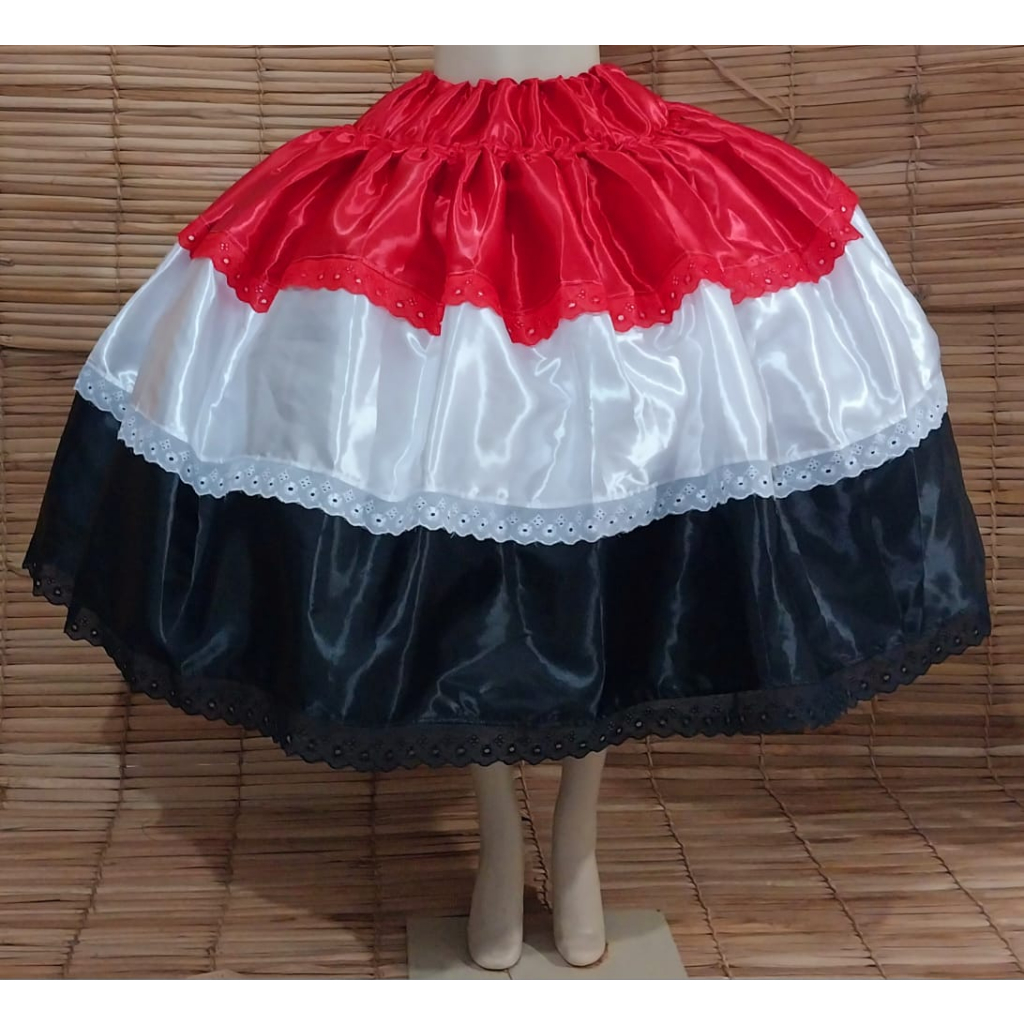 SAIA DE CETIM TRICOLOR VERMELHA/BRANCA/PRETA - POMBA-GIRA - UMBANDA E CANDOMBLÉ