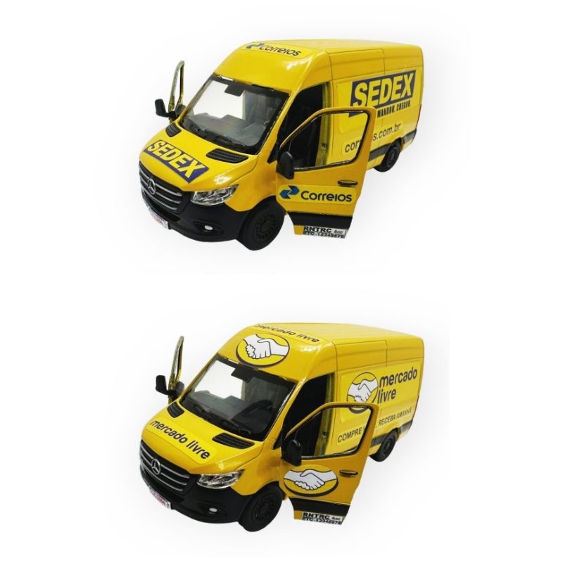 Kit com 2 Miniatura Van Mercedes Sprinter Correios Sedex + ML envios