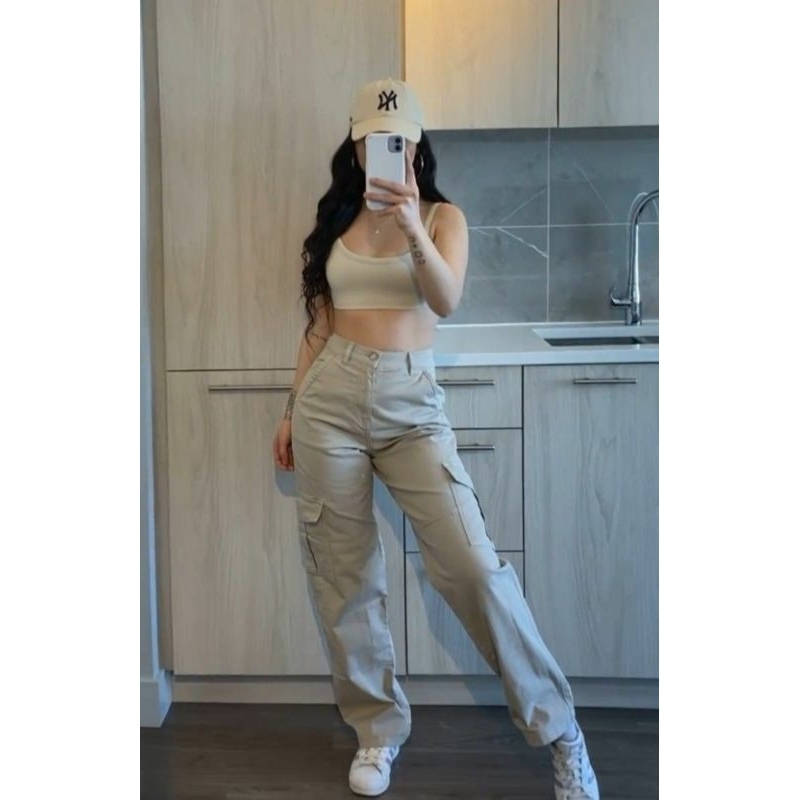 calça cargo sarja wide leg feminina wissam jeans