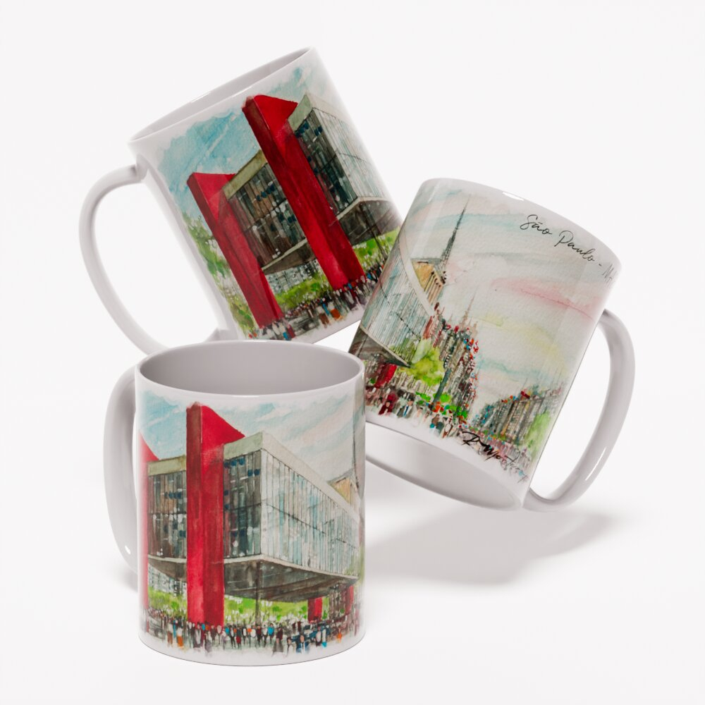 Caneca MASP São Paulo | Arte em Aquarela | Caneca Personalizada Decorativa | Xícara Porcelana