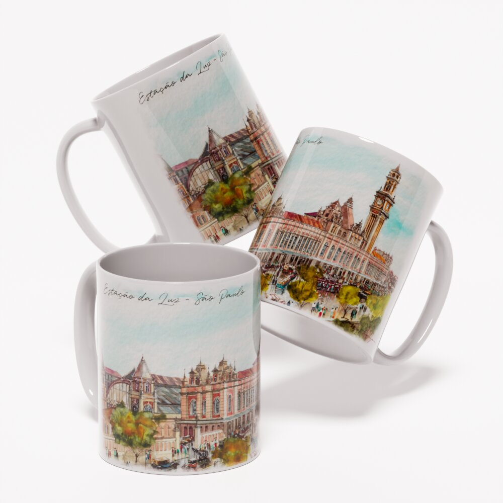 Caneca Estação da Luz São Paulo | Arte em Aquarela | Caneca Personalizada Decorativa | Lembrança