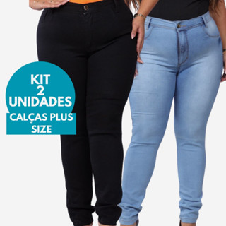 KIT 2 Calça Jeans Plus Size Feminina Cintura Alta com Elastano Modelagem Tradicional
