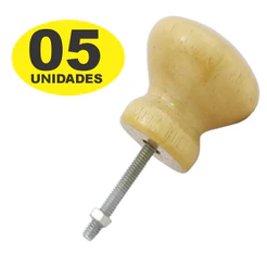 Kit 05 Puxador Armário Guarda Roupa Gaveta Madeira Marfim